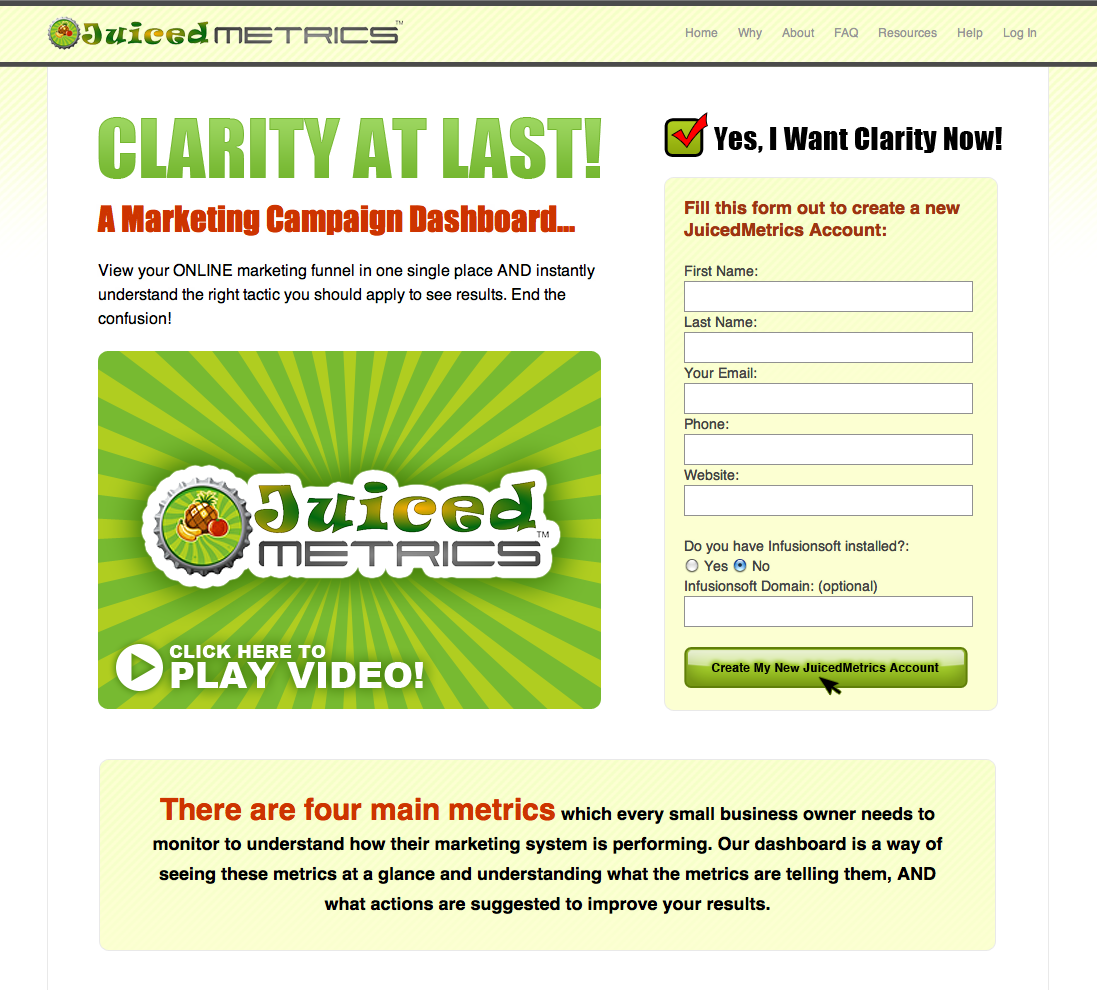 JuicedMetrics landing page design